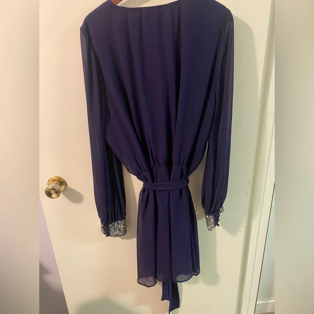 ASOS Deep Purple Wrap Dress with Silver Sequin Cuffs - Picture 2 of 4